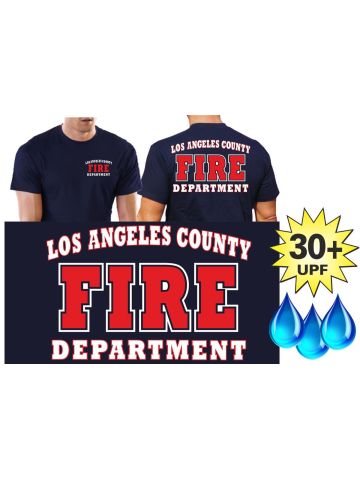 Funktions-T-Shirt navy mit 30+ UV-Schutz, Los Angeles County Fire Department in weiss/rot