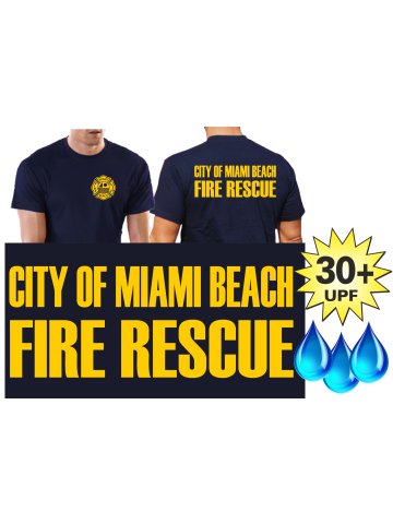 Funcional-T-Shirt azul marino con 30+ UV-proteccion, Miami Beach Fire Rescue, amarillo