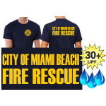 Functional-T-Shirt navy with 30+ UV-Protection, Miami Beach Fire Rescue, yellow