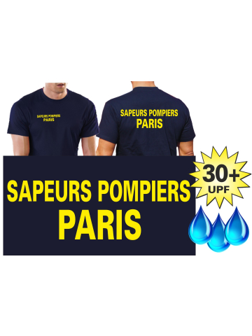 Funzionale-T-Shirt blu navy con 30+ UV-protezione, Sapeurs Pompiers Paris (neongiallo/jaune fluo)