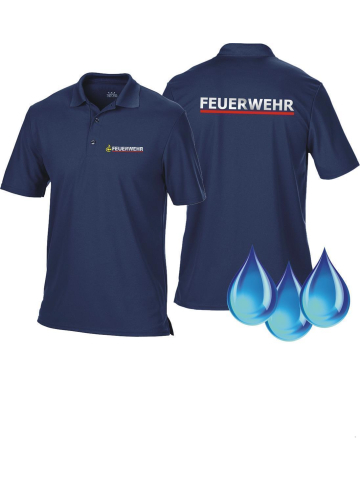 Funcional-Polo azul marino, BaWü con Stauferlöwe nach VwV, FEUERWEHR plata con rojo banda hinten