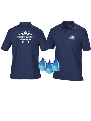 Funktions-Polo navy, FEUERWEHR NOTRUF 112 mit Äxten, in weiß