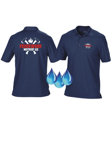 Funktions-Polo navy, FEUERWEHR NOTRUF 112 mit Äxten (weiß/rot)