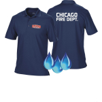 Funcional-Polo azul marino, Chicago Fire Dept., Brustdruck rojo/blanco + Rückendruck modern en blanco