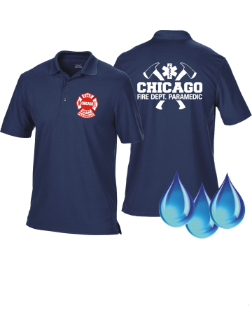 Funzionale-Polo blu navy, Chicago Fire Department con assin, Paramedic