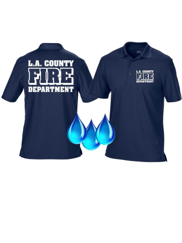 Funcional-Polo azul marino, L.A. County Fire Department en blanco