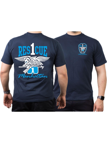 T-Shirt blu navy, Rescue1 Manhattan - Eagle, farbig