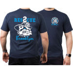 T-Shirt blu navy, Rescue2, fire fighting bulldog, farbig