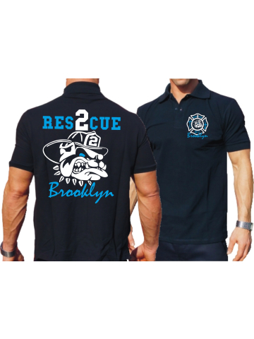 Polo blu navy, RESCUE 2 Brooklyn, bulldog farbig