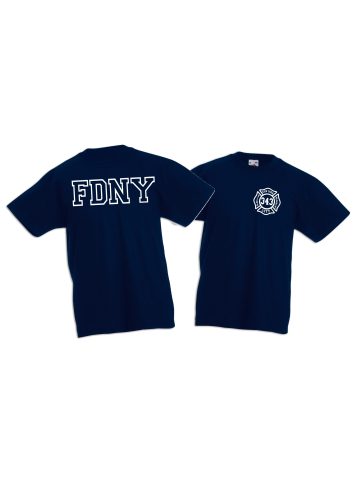 Kinder-T-Shirt navy, FDNY 343 und Outline-Schriftzug auf Rücken; 104