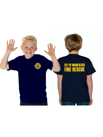 Kinder-T-Shirt navy, Miami Beach Fire Rescue in yellow