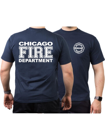 CHICAGO FIRE Dept. volle weiße Schrift, navy T-Shirt, L