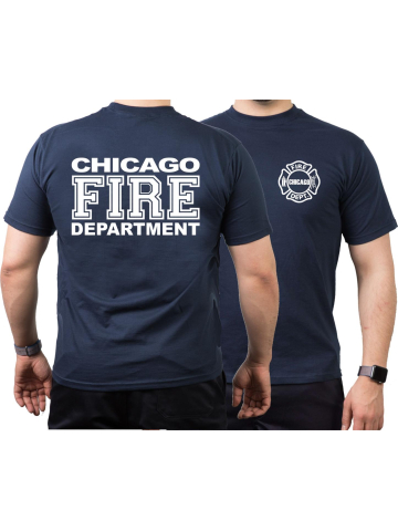 CHICAGO FIRE Dept. pieno bianco font, blu navy T-Shirt