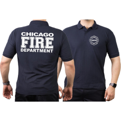 CHICAGO FIRE Dept. volle weiße Schrift, navy Polo