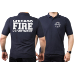 CHICAGO FIRE Dept. full white font, navy Polo