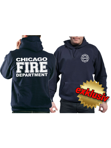 CHICAGO FIRE Dept. lleno blanco fuente, azul marino Hoodie