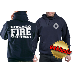 CHICAGO FIRE Dept. full white font, navy Hoodie