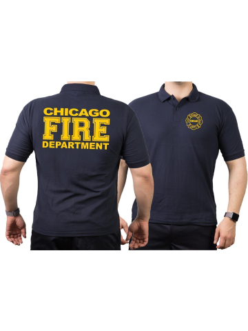 CHICAGO FIRE Dept. volle gelbe Schrift, navy Polo