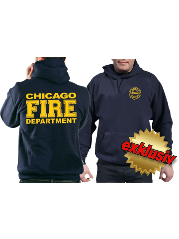 CHICAGO FIRE Dept. full yellow font, navy Hoodie