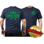 CHICAGO FIRE Dept. axes and IRISH Shamrock, green, azul marino T-Shirt