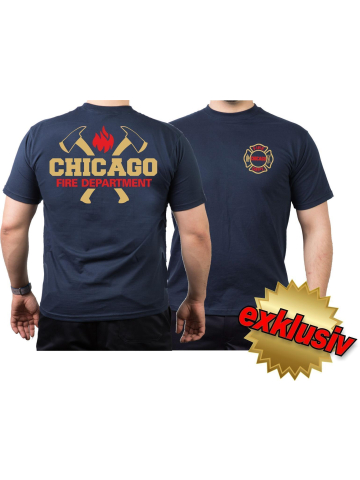 CHICAGO FIRE Dept. golddans axes, Standard-Emblem, bicolor, marin T-Shirt