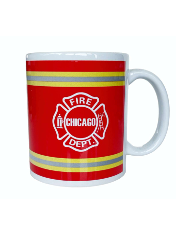 Tasse: "CHICAGO FIRE DEPARTMENT", jaune-argent-jaune auf rouge avec Eblem (1 Stück)