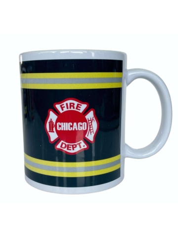 Tasse: "CHICAGO FIRE DEPARTMENT", amarillo-plata-amarillo auf negro con Eblem