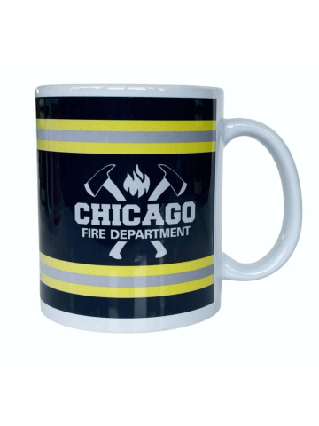 Tasse: "CHICAGO FIRE DEPARTMENT", gelb-silber-gelb auf schwarz mit Äxten (1 Stück)