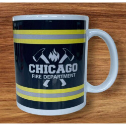 Tasse: "CHICAGO FIRE DEPARTMENT", yellow-silver-yellow auf black with axes (1 Stück)