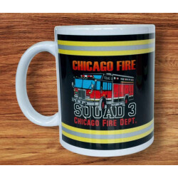 Tasse: "CHICAGO FIRE DEPARTMENT", gelb-silber-gelb auf schwarz Squad 3 (1 Stück)