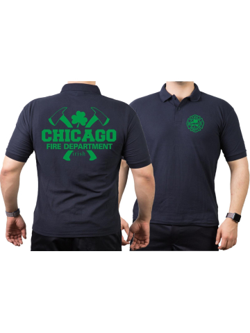 CHICAGO FIRE Dept. axes and IRISH Shamrock, green, navy Polo