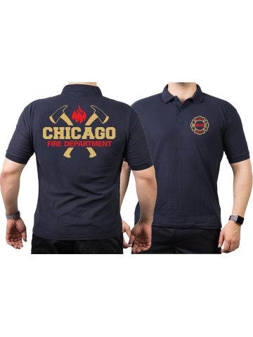 CHICAGO FIRE Dept. golden axes, Standard-Emblem bicolor, navy Polo