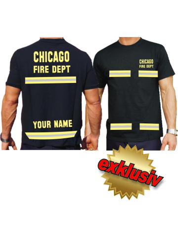 CHICAGO FIRE Dept. Bunker Gear with name, black T-Shirt