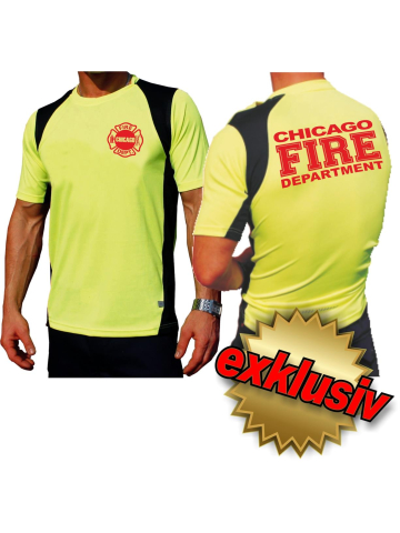 Laufshirt neonyellow, Chicago Fire Dept.(red), breathable