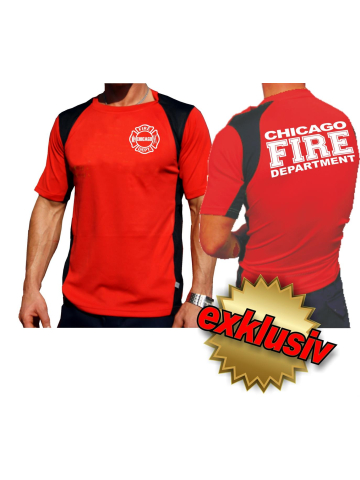 Laufshirt rojo, Chicago Fire Dept.(blanco), respirable