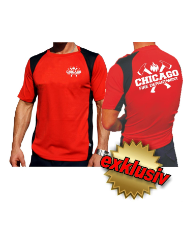 Laufshirt rouge, Chicago Fire Dept.avec axes (blanc), respirant