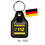 Schlüsselanhänger mit Leder FEUERWEHR 112 (D) schwarz/gelb