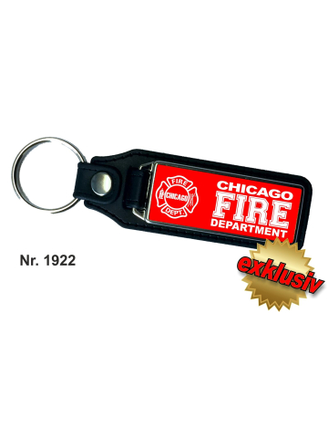 Schlüsselanhänger XL con Leder CHICAGO FIRE DEPARTMENT m. Emblem rojo/blanco