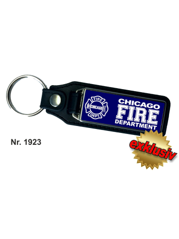 Schlüsselanhänger XL mit Leder CHICAGO FIRE DEPARTMENT m. Emblem navy/weiss