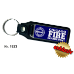 Schlüsselanhänger XL con Leder CHICAGO FIRE DEPARTMENT m. Emblem blu navy/bianco