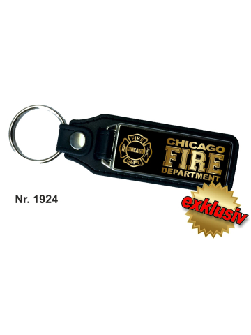 Schlüsselanhänger XL mit Leder CHICAGO FIRE DEPARTMENT m. Emblem gold