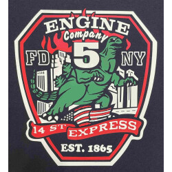 T-Shirt azul marino, New York City Fire Dept. Godzilla 14th Street Express Manhattan (E-5)