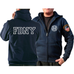 Kapuzenjacke navy, New York City Fire Dept. mit Emblem auf em Ärmel und Brustlogo 343, Outline-Schriftzug auf dem Rücken