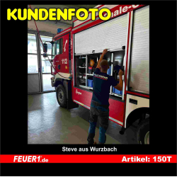 T-Shirt azul marino, FEUERWEHR plata con rojo banda