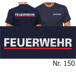 T-Shirt navy, FEUERWEHR silber mit rotem Streifen (XS-3XL)