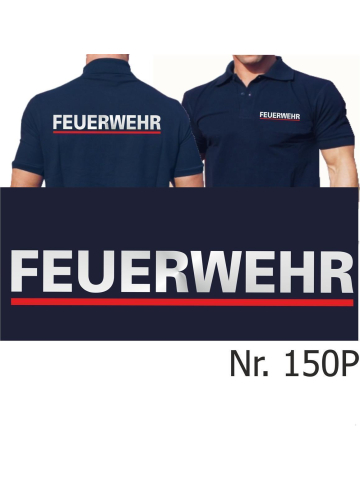 Polo navy, FEUERWEHR silver with red stripe