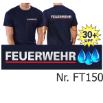 Functional-T-Shirt navy with 30+ UV-Protection, FEUERWEHR silver with red stripe