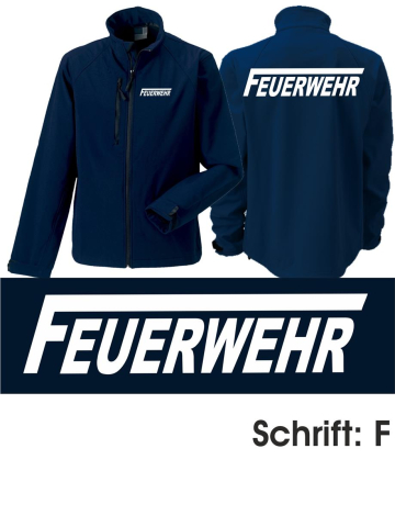 Softshelljacke azul marino, FEUERWEHR fuentetyp "F" (blanco), beidseitig