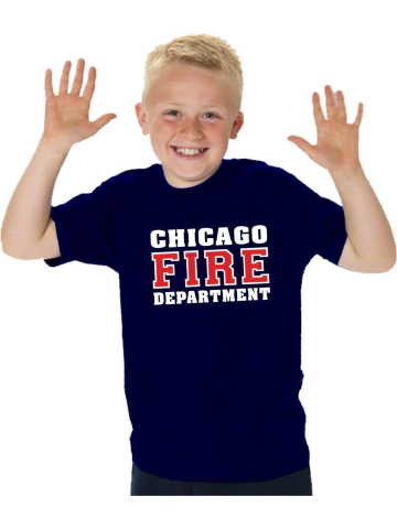 Kinder-T-Shirt marin, CHICAGO FIRE DEPARTMENT dans blanc avec rouge