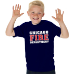 Kinder-T-Shirt blu navy, CHICAGO FIRE DEPARTMENT nel bianco con rosso
